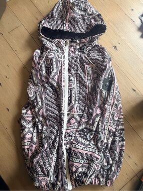 Moose Knuckles Pink, Black & White Paisley Hooded Jacket